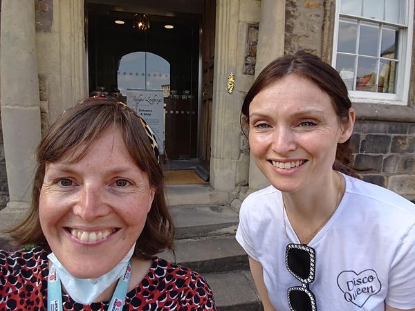 sophie and lynda outside the judges lodgings in Lancaster